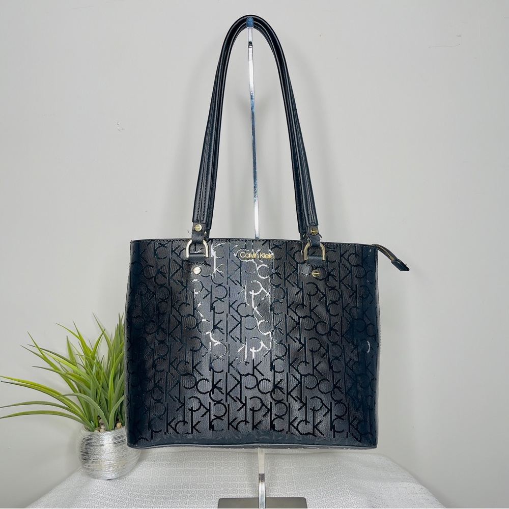 Calvin Klein Black Monica Embossed Monogram Logo tote bag